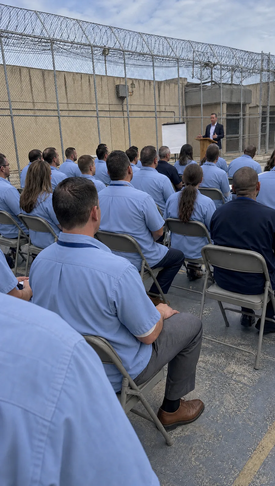 Approved keynote source still with powder-blue prison shirts