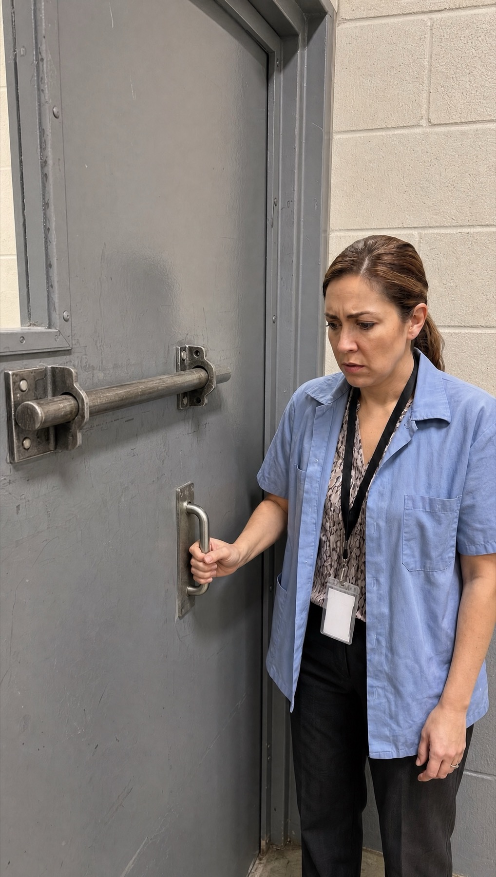 Rejected prison-door image with the interior bolt and handle within reach
